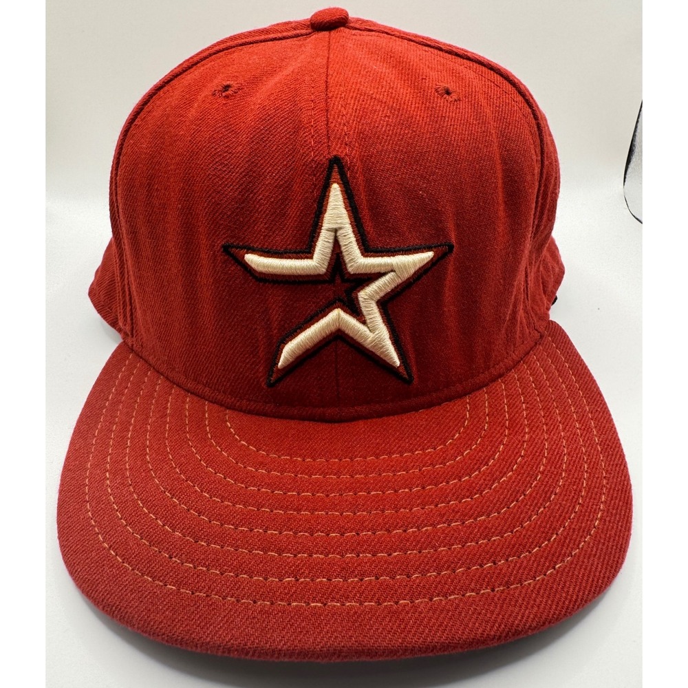 VTG New Era 59FIFTY Houston Astros Fitted Hat Red Star Size 7 1/2 USA Wool Blend